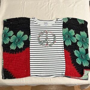 Croft & Barrow Striped Crop Top with Floral Peace Sign